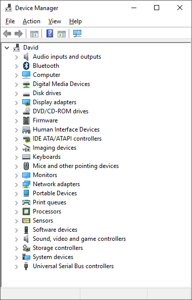 A screenshot of Windows Device Manager showing connected device categories.