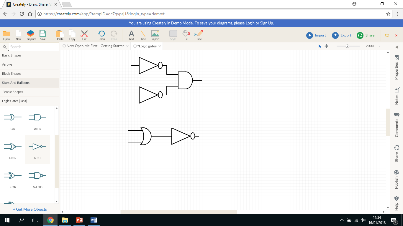 Worked example showing equivalent logic circuits for De Morgan's law